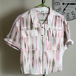 DKNY Pink and Gray Patterned Blouse